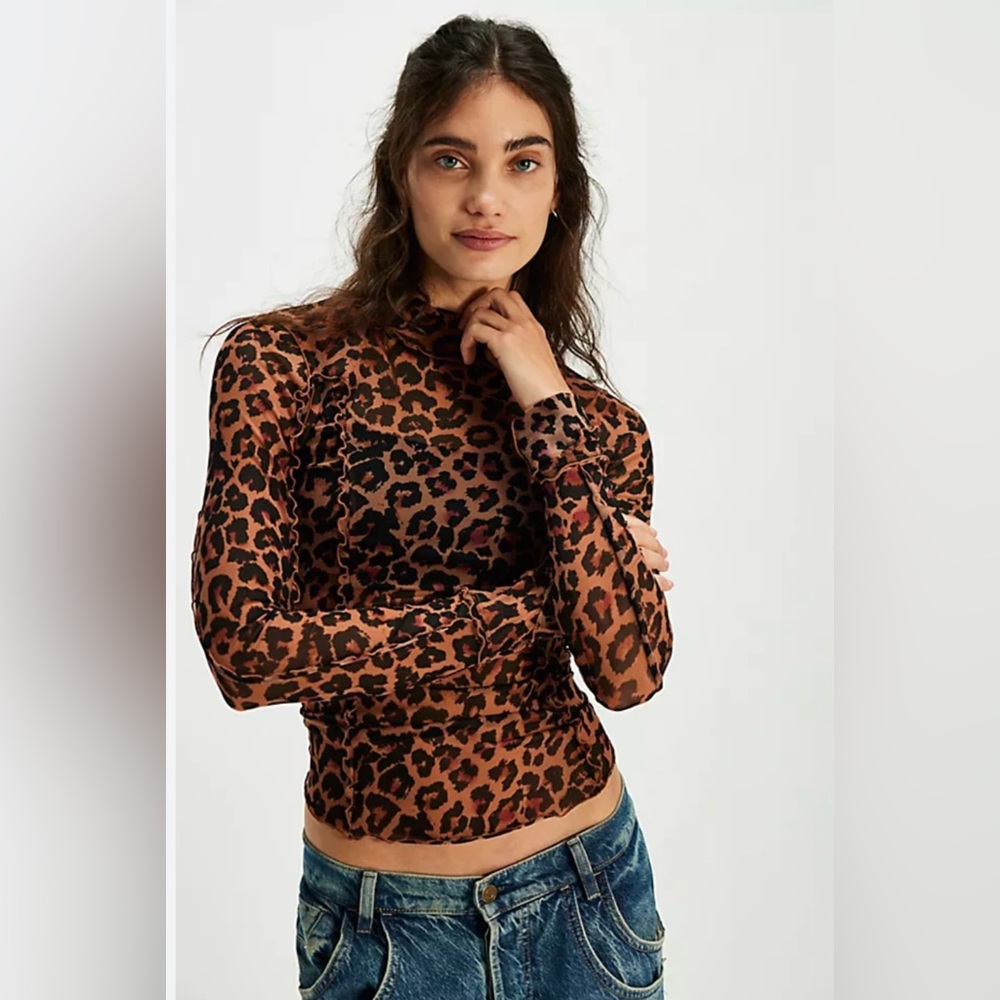 Free People Charlie Mesh Animal Print Sheer Top - Picture 2 of 16